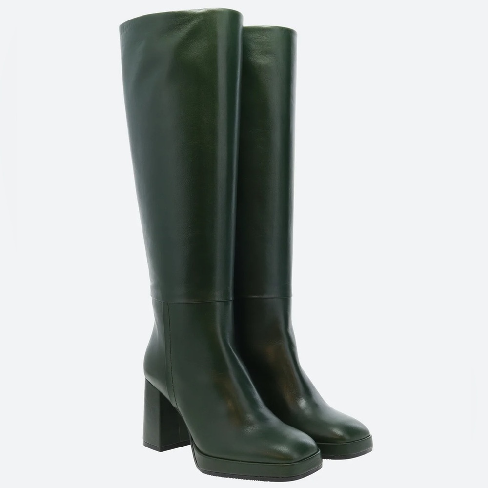 Forest Green Leather Knee-High Boots - Made In Italy - Gravitypope